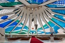 An architectural photo of the soaring interior of the Cathedral of Brasilia, Brazil