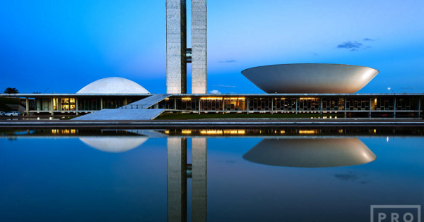 Congresso Nacional, Brasilia at Dusk I - Fine Art Photo by Andrew Prokos