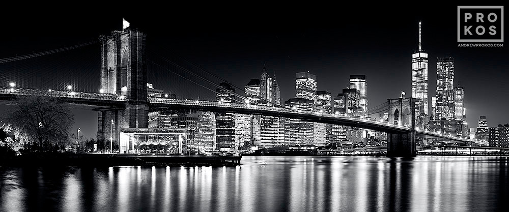 new york skyline black and white panoramic