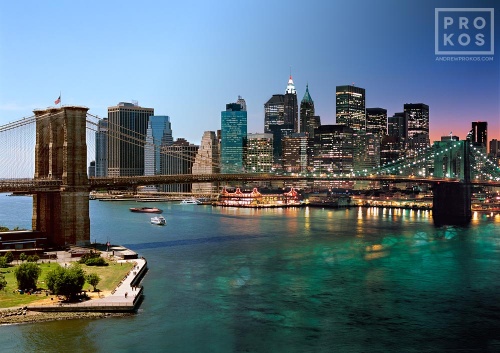 A skyline photo of the Brooklyn Bridge and Manhattan from Andrew's 'Night & Day' series.