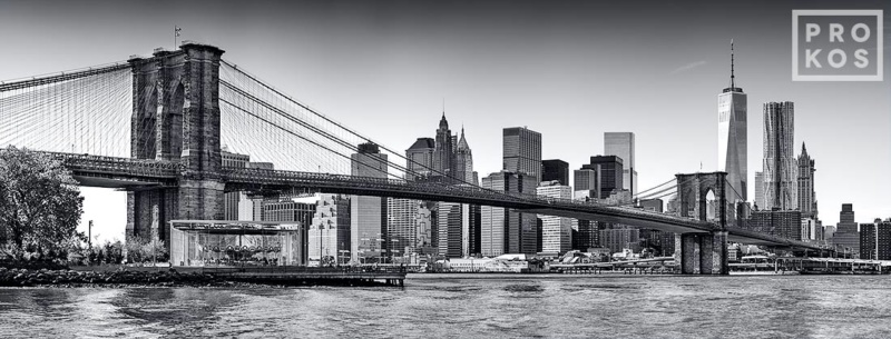 Panoramic Skyline Of Brooklyn Bridge And Manhattan - B&W Photography ...