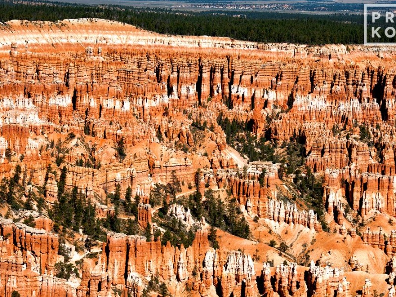 A landscape photo of the colorful rock pinnacles in Bryce Point in Bryce Canyon National Park, Utah