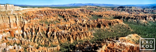 A panoramic landscape photo of Bryce Canyon, Utah as seen from Bryce Point.