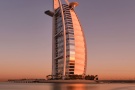 A high-definition fine art photo of the Burj al Arab tower at dawn, Dubai, UAE