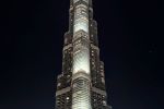 A view of the Burj Khalifa tower at night, Dubai, UAE. Fine art prints of this photo are available up to 80 inches in height.