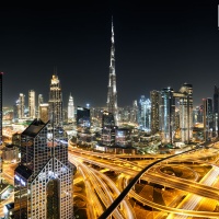 A long-exposure fine art photo of Burj Khalifa and Dubai at Night