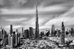 Black and White Photography - View of Burj Khalifa and Dubai - Black and White Cityscape by Andrew Prokos