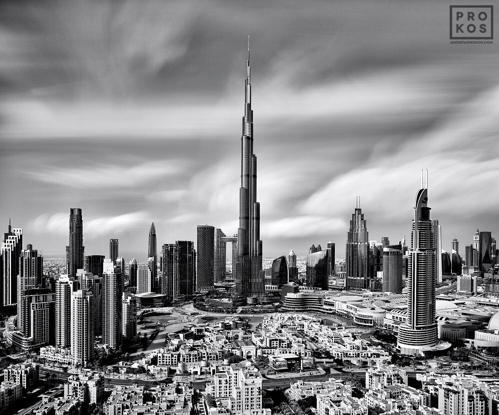 View Of Burj Khalifa And Dubai I - Black & White Cityscape - PROKOS