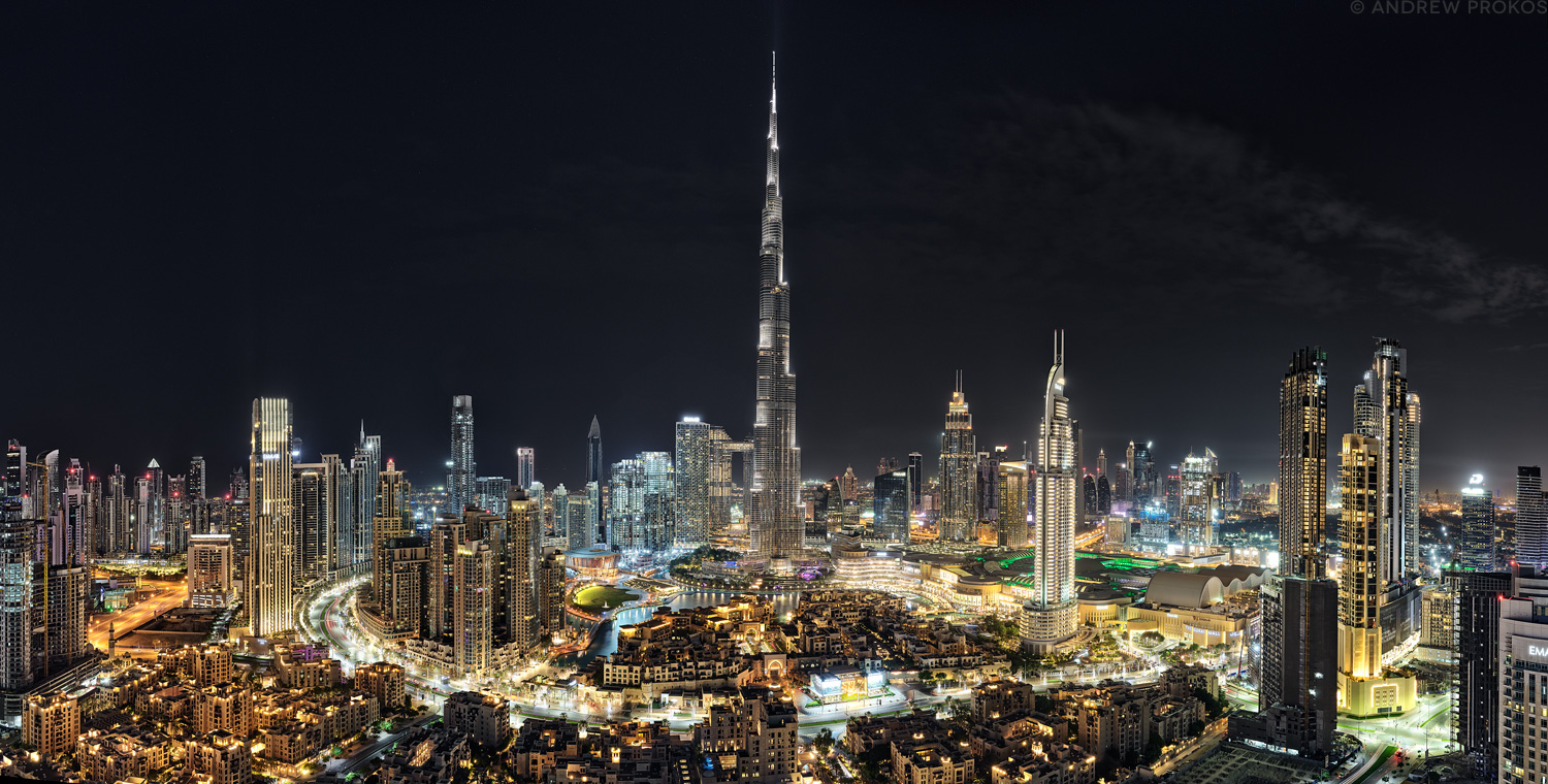 A high-definition cityscape view of the Burj Khalifa and Downtown Dubai at night. Large-format prints of this photo are available up to 120 inches.