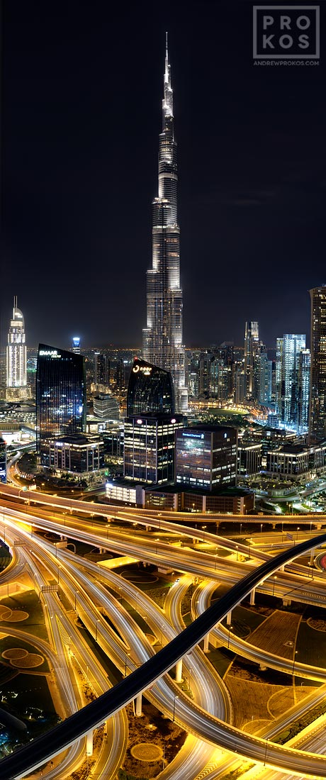 Burj Khalifa Night Panorama I - Vertical HD Art Photo by Andrew Prokos