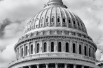 A black and white view of the dome of the U.S. Capitol building, Washington D.C. Fine art prints of this photo are available framed in various styles. 