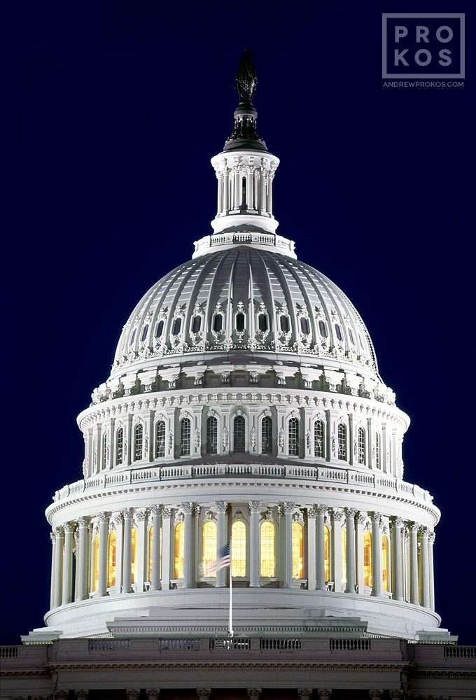 View of the U.S. Capitol Dome at Night - Framed Architectural Photo by ...