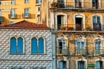 Facade of the Casa dos Bicos and adjoining building in the Alfama area of Lisbon