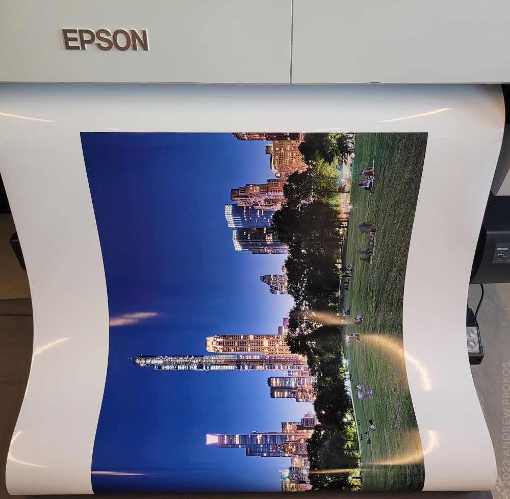 A 30x60 inch limited edition print of Sheep Meadow at Dusk by photographer Andrew Prokos. Framed with an acrylic float mount using museum grade TrueLife acrylic.