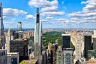 A panoramic skyline of the supertall skyscrapers of Midtown Manhattan NYC and Central Park, as seen looking north from Rockefeller Center. Photograph by Andrew Prokos.