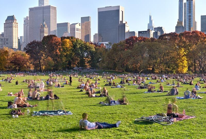 Central Park. New York - A four minute long-exposure photograph of people enjoying Sheep Meadow, in New York's Central Park