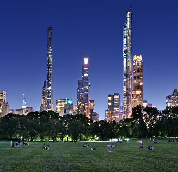 New York Central Park - A long-exposure photo of the Midtown Manhattan skyline as seen from Sheep Meadow in Central Park at dusk, New York City. Large-scale framed prints of this photo are available up to 90 inches in width.