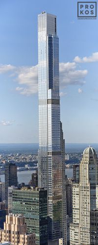 A high-definition panoramic architectural photograph of the supertall Central Park Tower in New York City. Fine art prints of this photo are available up to 72 inches in height.