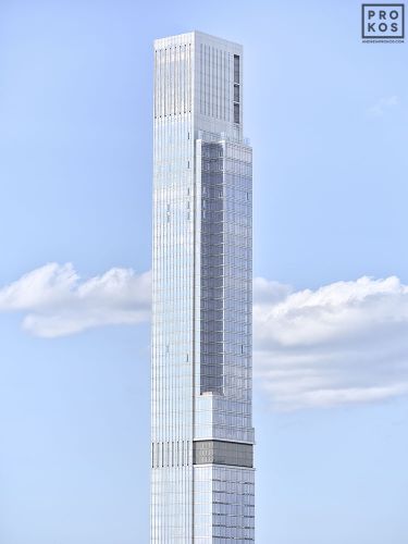 A high-definition architectural photograph of the spire of the supertall skyscraper Central Park Tower in New York City. Fine art prints of this photo are available up to 72 inches in height.