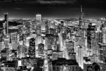 A black and white high-definition panoramic cityscape of Chicago at night by Andrew Prokos, taken from the top of Hancock Center. Available as large-scale limited edition prints 150+ inches in width.