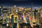 A high-definition panoramic cityscape of Chicago, Willis Tower and Lake Michigan at night, taken from the top of Hancock Center. Available as large-scale limited edition prints 150+ inches in width.
