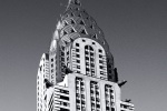 A black and white fine art architectural photograph of the Chrysler Building spire, New York City