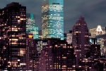 A long-exposure photo of Citicorp Tower and the Manhattan skyline at night, New York City