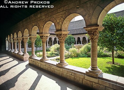 Courtyard of the Cuxa Cloister in New York's Cloisters Museum