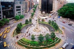 A photograph of New York's Columbus Circle as seen from above.