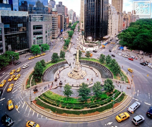 A photograph of New York's Columbus Circle as seen from above.