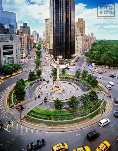 An elevated view of New York's Columbus Circle from above