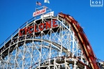 A view of Coney Island's famous Cyclone rollercoaster in Brooklyn, New York. Fine art prints of this photo are available framed in various styles. 