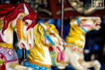 A fine art photo of the the colorful horses from the carousel at Coney Island in Brooklyn, New York
