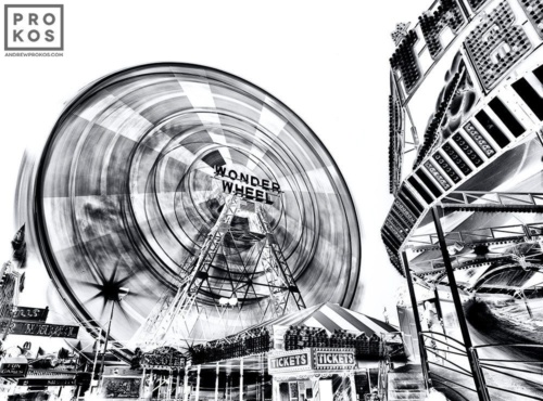 A large-format black and white fine art photograph of Coney Island from Andrew's fine art series Inverted.