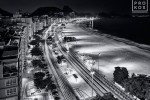 A view of Copacabana beach at night in black and white, Rio de Janeiro.