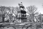 A large-format panoramic landscape photo of Logan Circle in Washington DC in black and white. Fine art prints of this photo are available framed in various styles. 