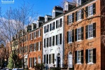 A view of the historic Colonial row houses along O Street in Georgetown, Washington DC