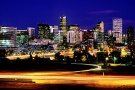 An ultra high-definition panoramic skyline photo of Denver, Colorado at dusk taken with a long exposure. Large-scale fine art prints of this photo are available up to 120 inches wide.