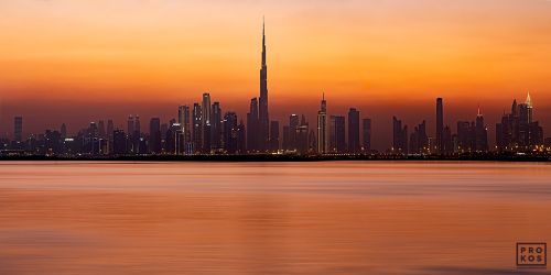 Dubai Creek Skyline at Sunset - High-Definition Art Photo - PROKOS