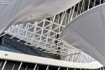 An architectural detail photograph of the steel pole and canopy support structure from the Germany Pavilion at the Dubai World Expo. The innovative architectural design was by LAVA architects. Large-scale fine art prints of this photo are available up to 60 inches.