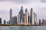An eight minute long-exposure photo of Dubai Marina as seen from Palm Jumeirah during the day, United Arab Emirates. Large format framed prints of this photo are available up to 72 inches in width.
