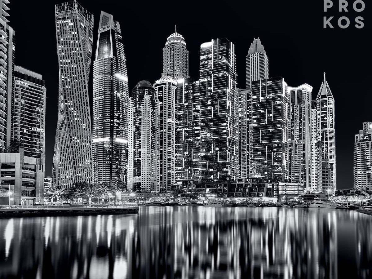 View of Burj Khalifa and Dubai I - Black & White Cityscape - PROKOS