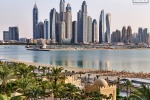 A long-exposure view of the Dubai Marina skyline as seen from Palm Jumeirah