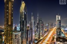 A night skyline of the skyscrapers along Sheikh Zayed Road, Dubai, UAE