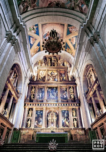 Interior of the royal basilica at El Escorial, Spain. Framed fine art prints of this photo are available in various sizes.