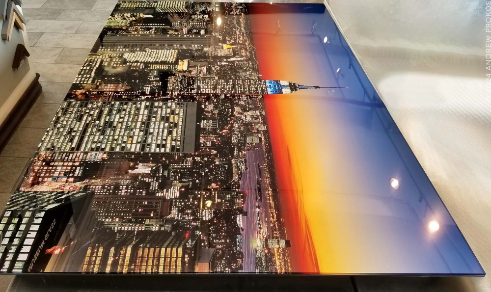 View of the Empire State Building from Rockefeller Center at Dusk - Acrylic Face-Mounted Photo by Andrew Prokos