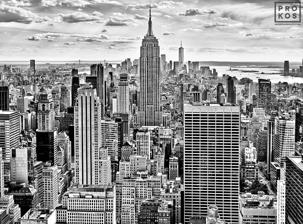 Empire State Building Cityscape from Rockefeller Center - Black & White  Photograph by Andrew Prokos