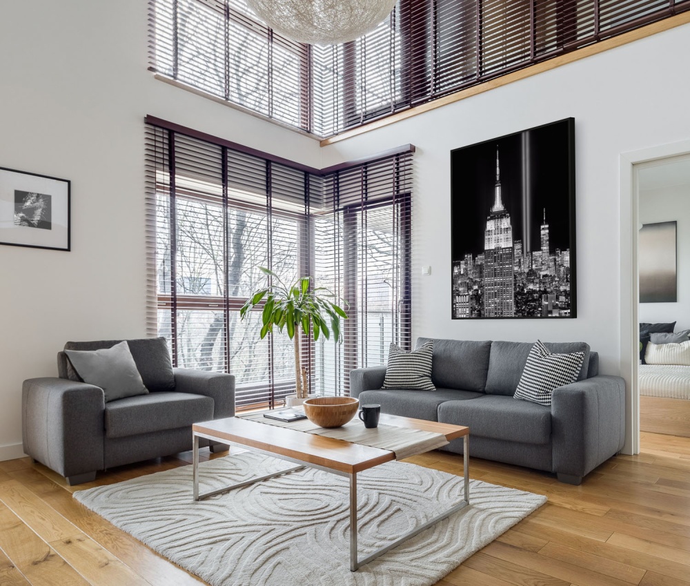 Midtown Manhattan Empire State Building Cityscape at Night with Towers of Light - 9/11 20th Anniversary - Framed Black & White Photo by Andrew Prokos