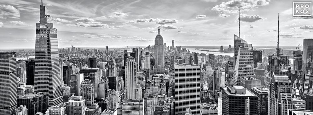 Panoramic Skyline of Midtown Manhattan & Empire State Building (B&W)
