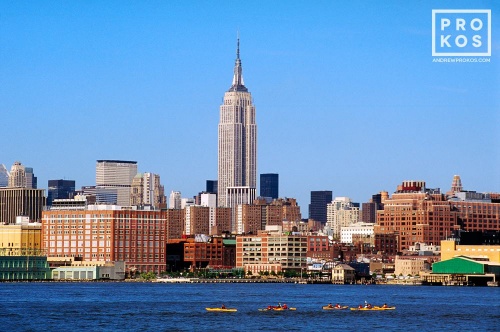 A view of the Empire State Building, Manhattan, and the Hudson River from New Jersey